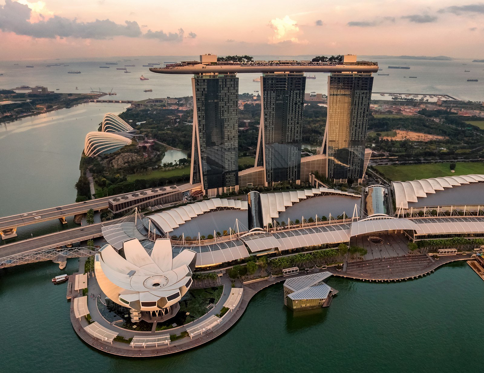Aerial view of Marina Bay, Singapore, at sunrise